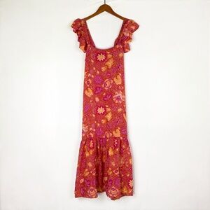 House of Harlow Paisley Print Maxi Dress Floral Square Neck